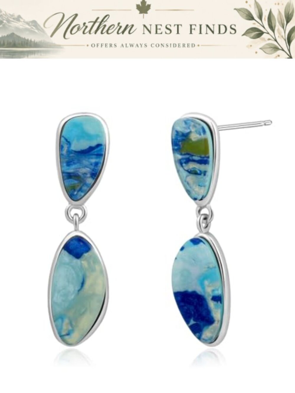 Natural Stone Dangle Earrings Silver Plated Women Handmade Jewelry